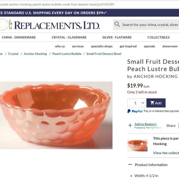 1950s Fire King Anchor Hocking PEACH LUSTRE Bubble 2 Bowls - Picture 3 of 9